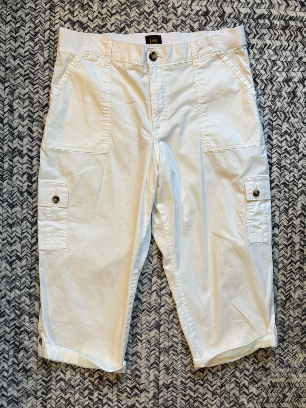 Lee Cotton Lightweight Stretchy White Cuffed Cargo Ankle Pants Capris Women’s XL - Picture 2 of 9